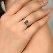 Raw Black Diamond Ring with Round Prong Setting Engagement Ring