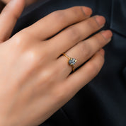 Raw Black Diamond Ring with Round Prong Setting Engagement Ring