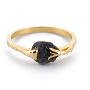 Rough Black Diamond Engagement Ring, Rough Diamond 14K Solid Gold Ring, Luxury Ring Gift for Her, Ethical Black Diamonds Conflict Free