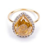 3.30 Carat Yellow Diamond Pear Shape Engagement Ring In 14K Solid Gold, Solitaire Engagement Ring