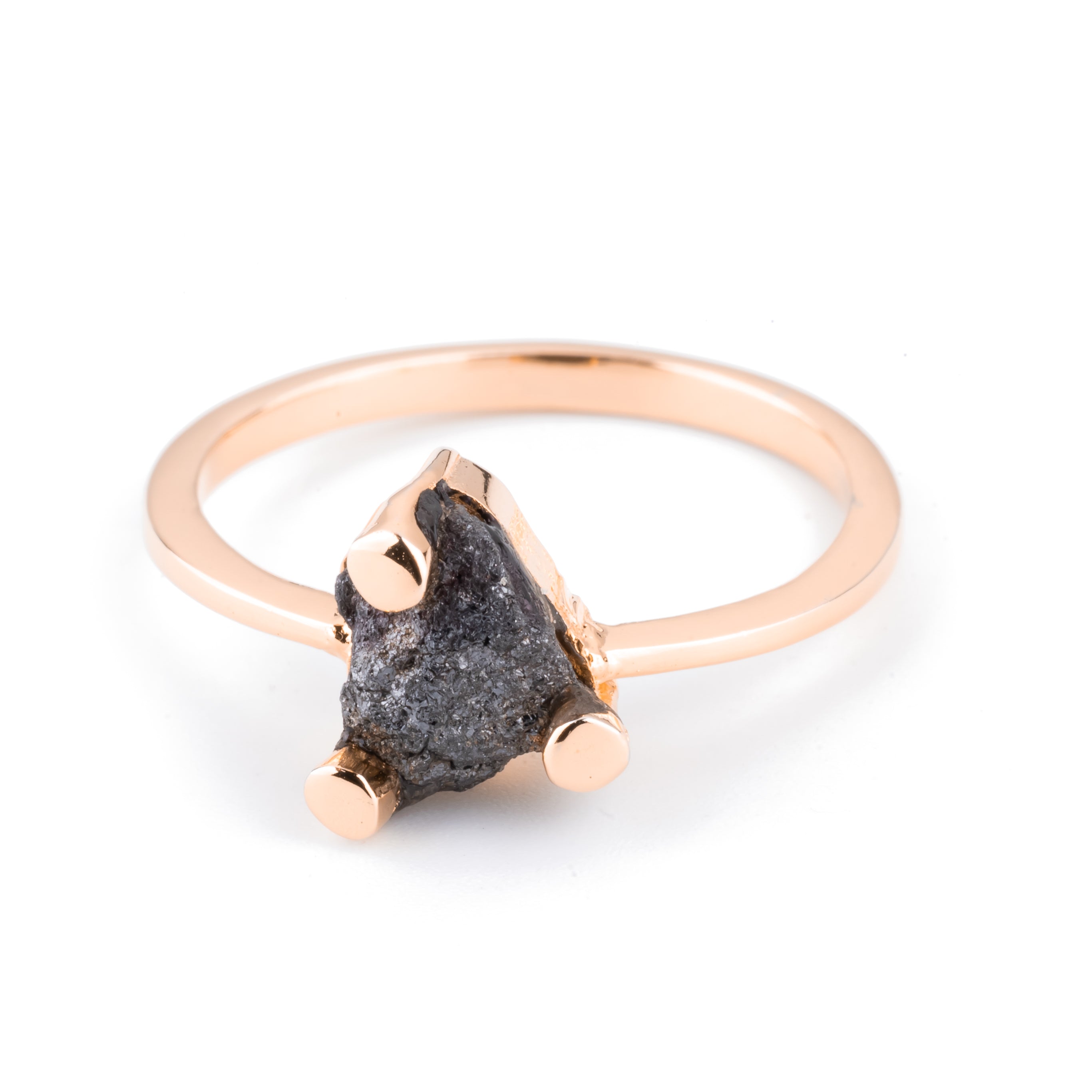 Raw Black Diamond Ring with Round Prong Setting Engagement Ring