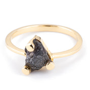 Raw Black Diamond Ring with Round Prong Setting Engagement Ring