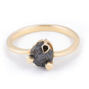 Raw Black Diamond Ring with Round Prong Setting Engagement Ring