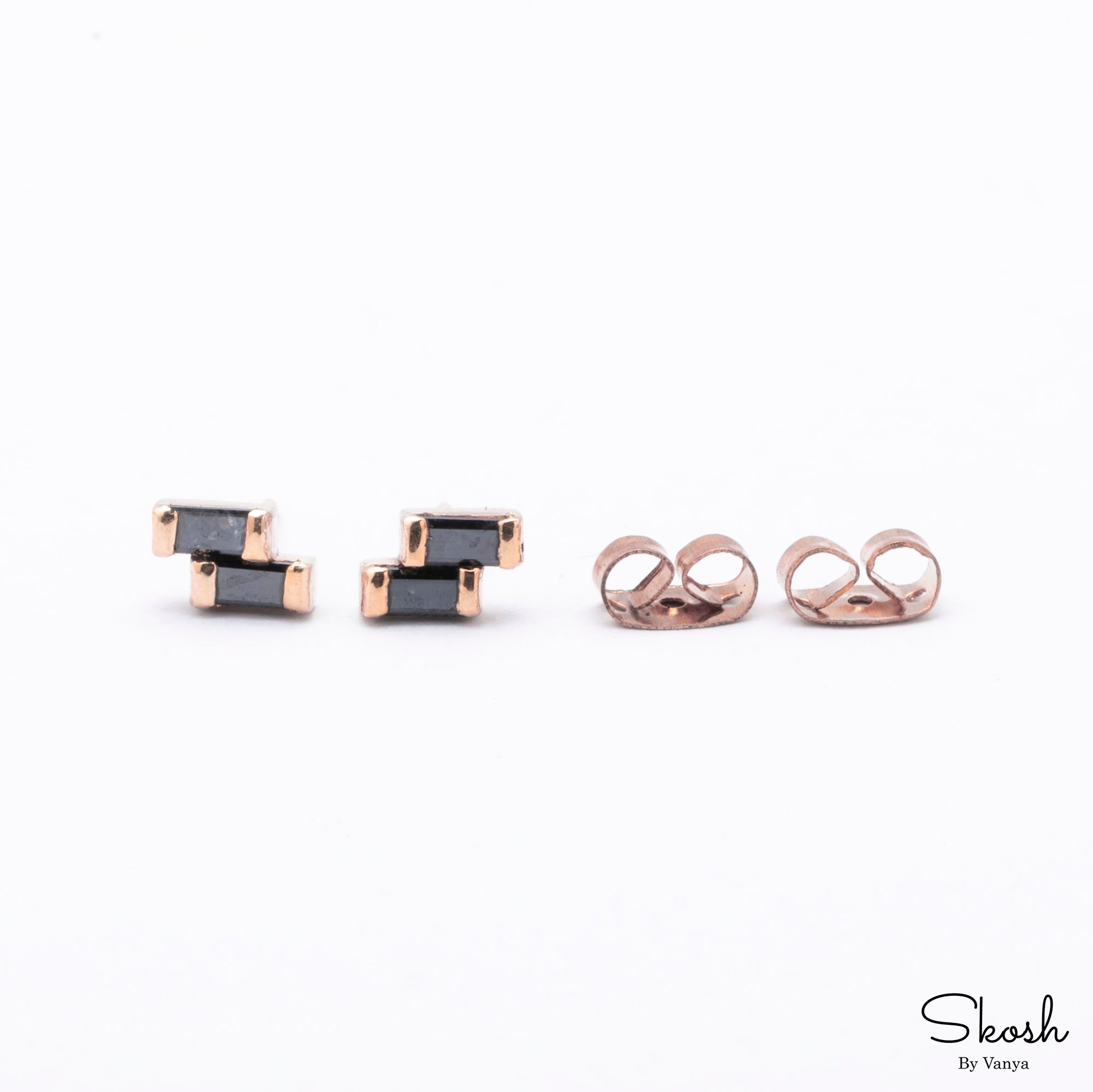 14k Solid Gold Studs, Black Diamond Studs, Baguette Diamond, Minimalistic Jewelry, Small Studs, Stud Earrings, Daily Wear