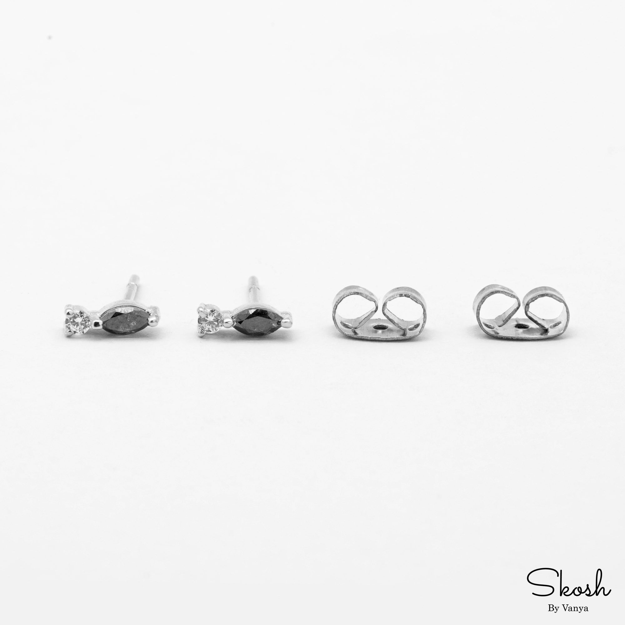 Unique Salt and Pepper Marquise Cut Diamond Small Studs Earrings, Minimal Bridal Jewelry a Perfect Valentines Gift for Her