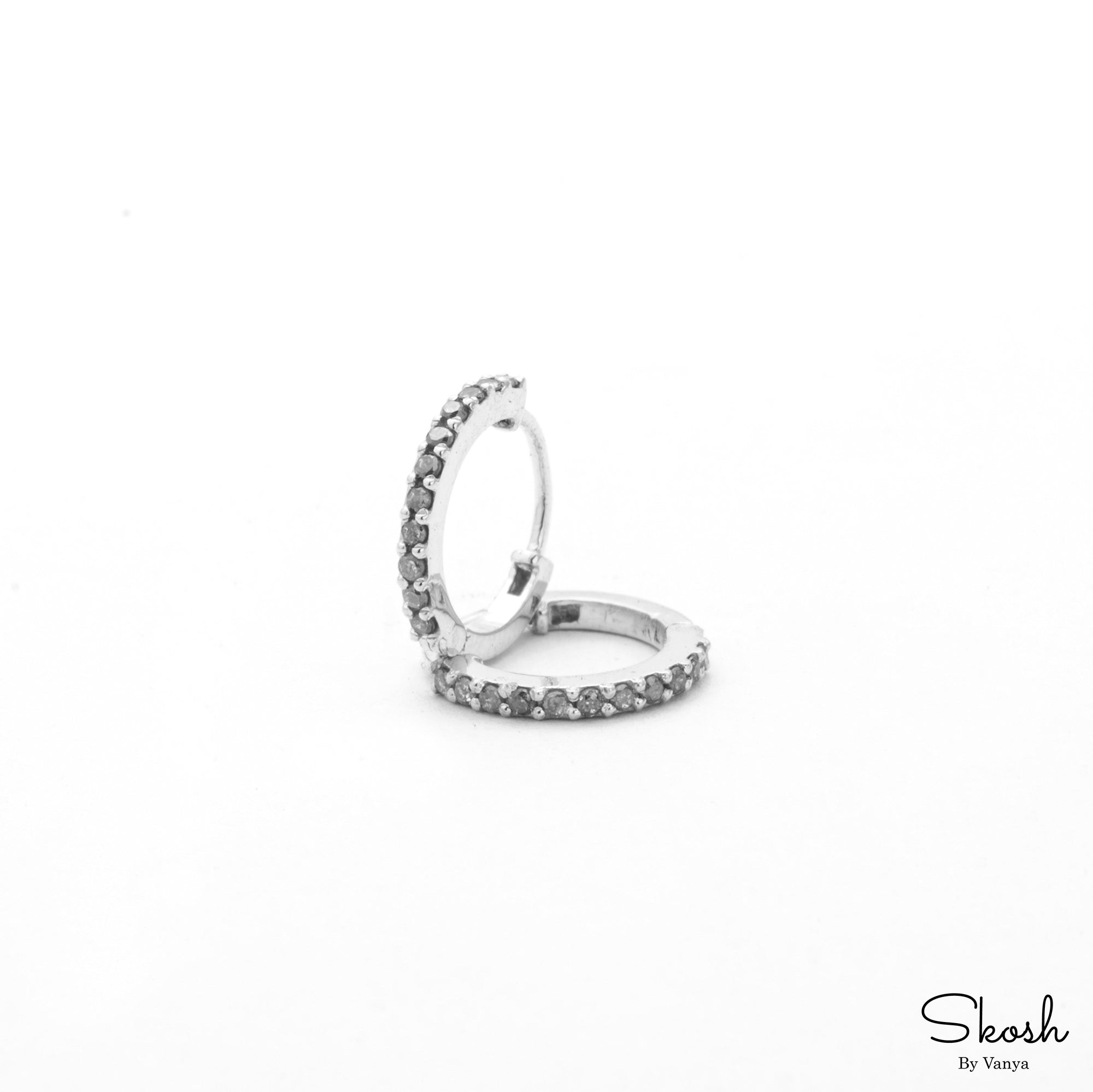 Salt and Pepper Diamond Dangling Huggie Hoop Earrings