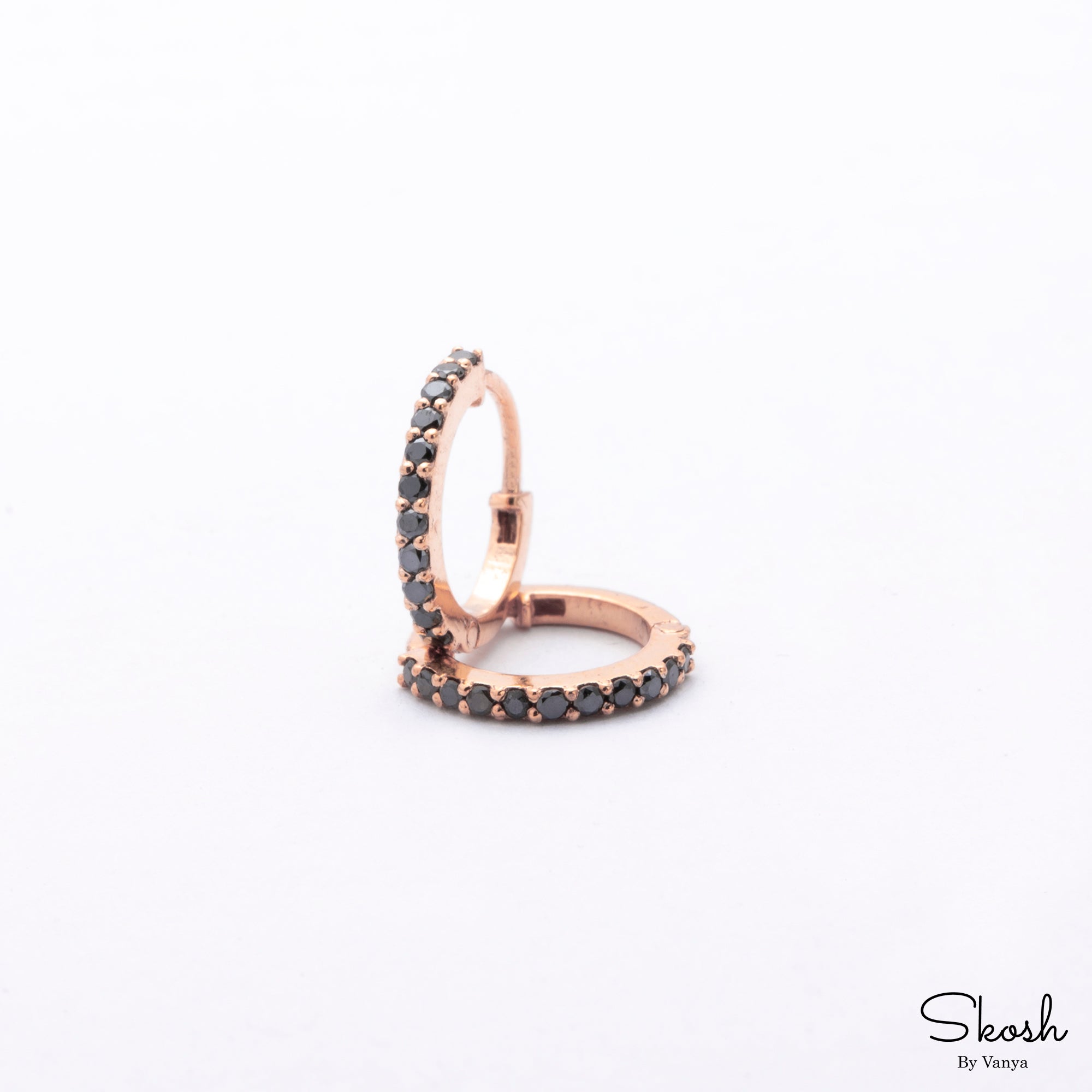 Elegant Black Diamond Dangle Huggie Hoop Handmade Earrings