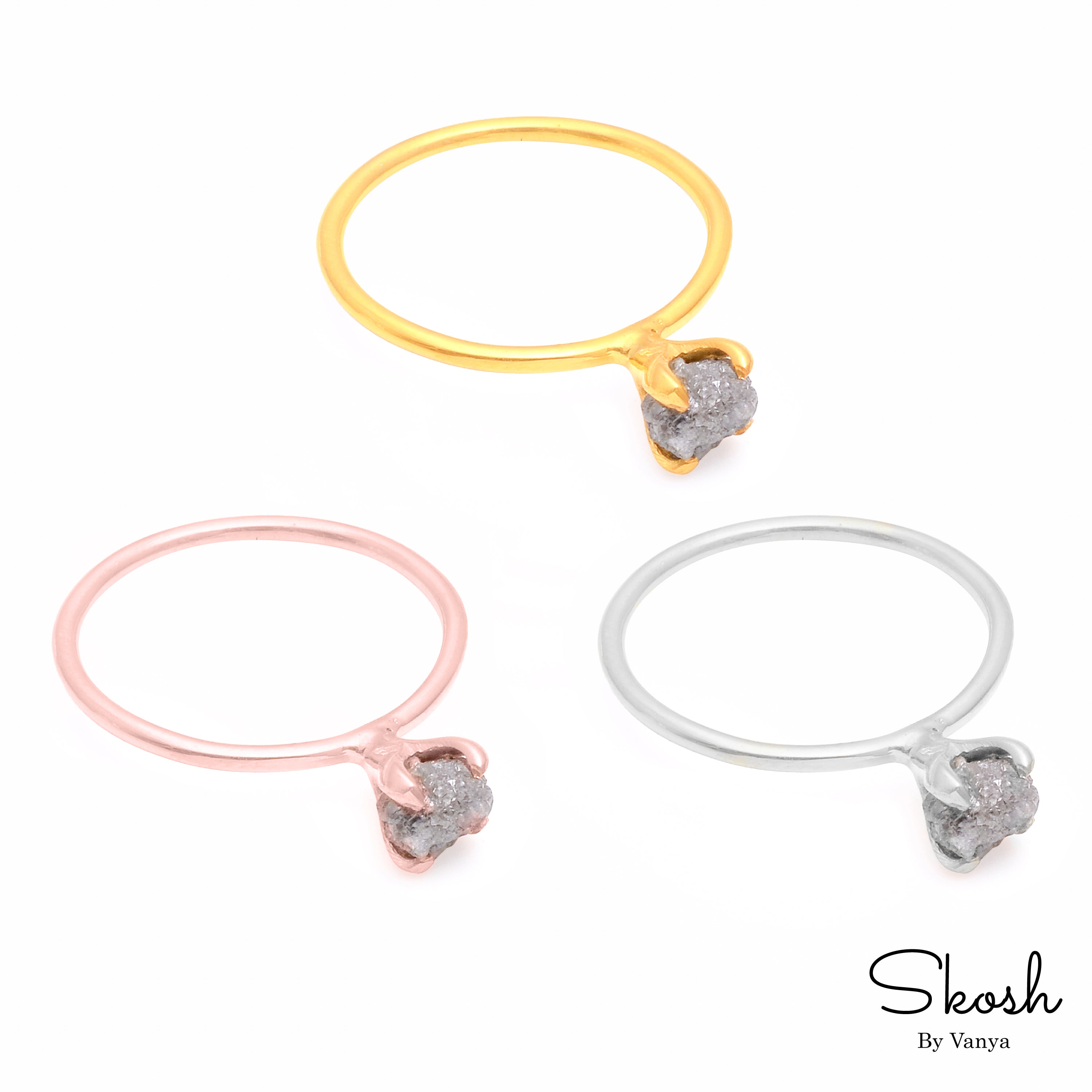 1 CTW Grey Diamond Stacking Dainty Engagement Ring in 14K Solid Gold by Skosh, Perfect Valentines Day Ring Gift for Her