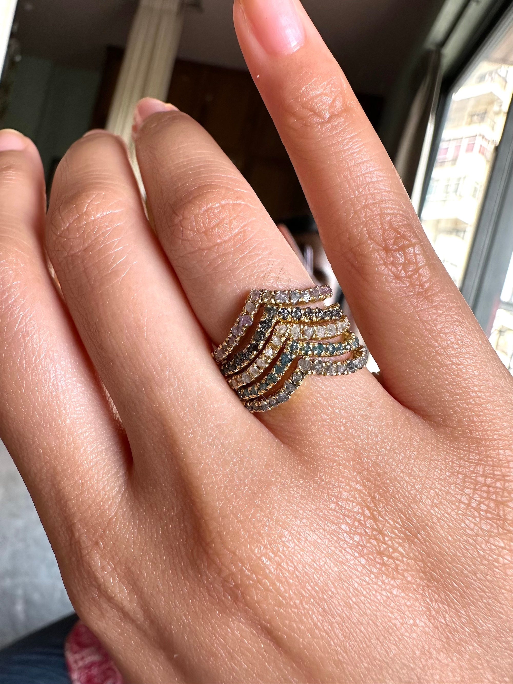 Raw Gray Diamond Wedding Band