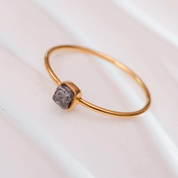 Rough Raw Black Natural Cube Diamond Stackable Ring in 14K Solid Gold, Minimal Wedding Ring, Perfect Valentines Day Ring for Her