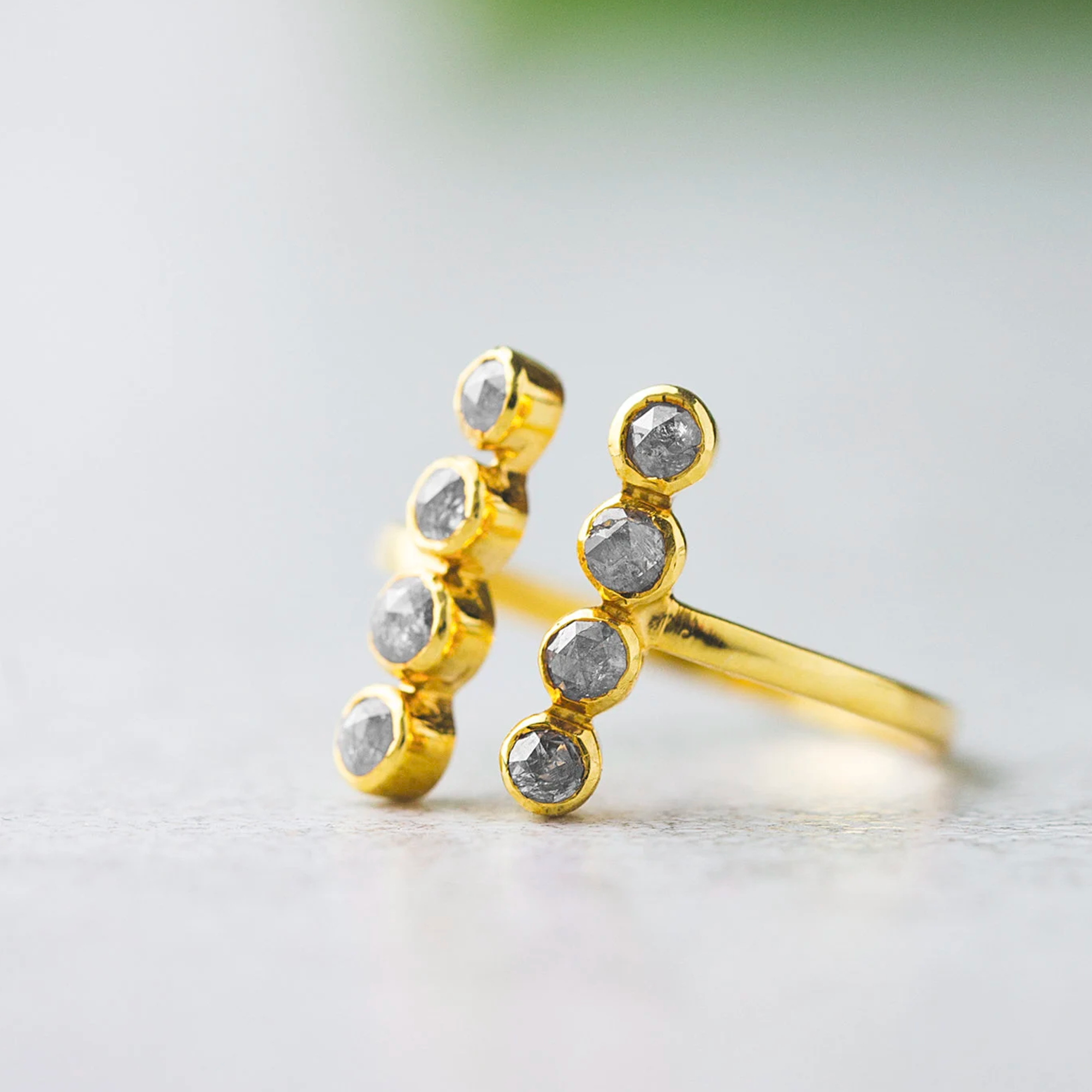 Natural Gray Rose Cut Bezel Diamond Bar Ring in 14K Gold by Skosh, Perfect Gift for Ring Lovers