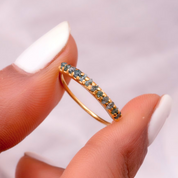 Rough Blue Diamond Half Eternity Engagement Ring in 14K Solid Gold White, Yellow, Rose Gold Promise Ring - Unique Valentine Day Gift for Her