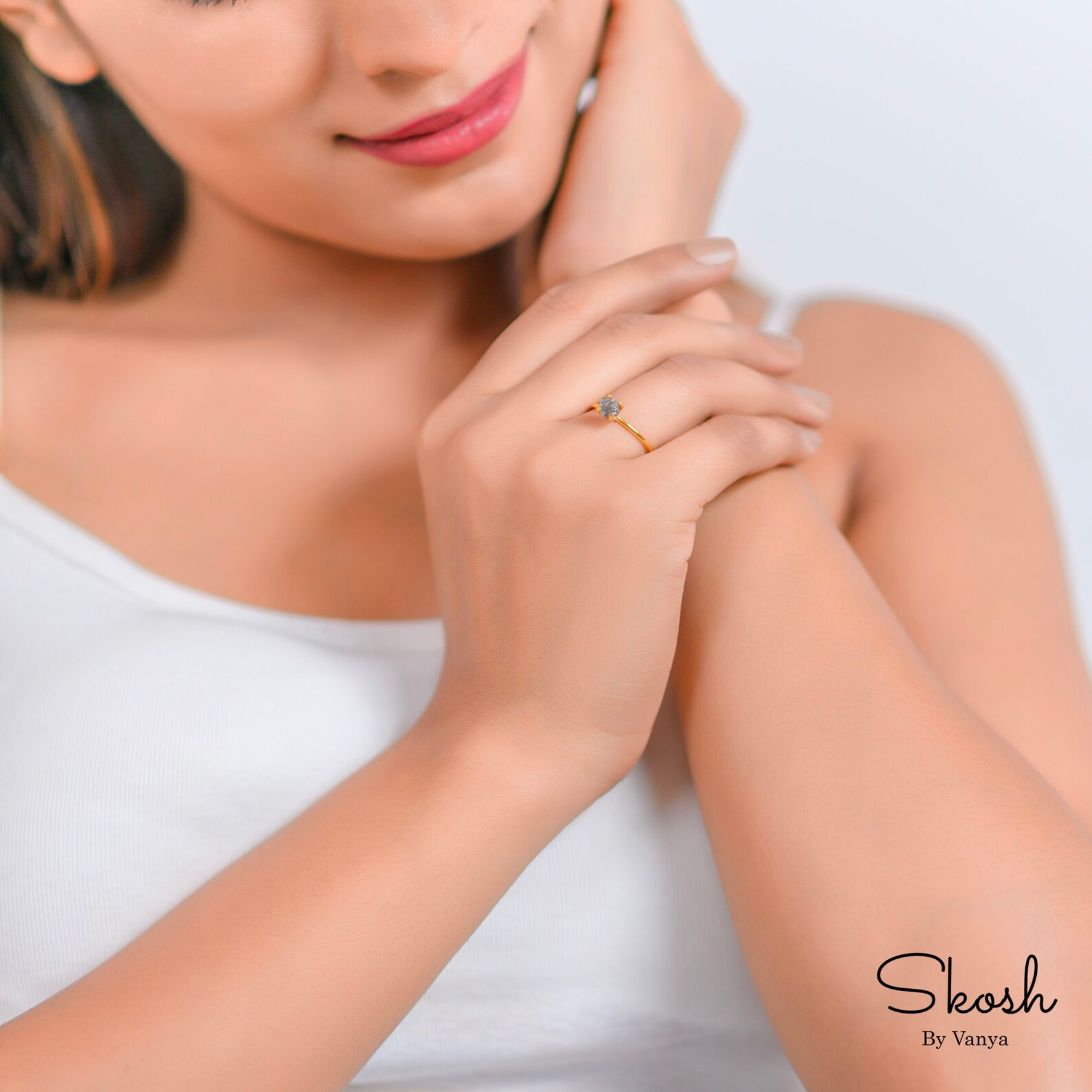 1 CTW Grey Diamond Stacking Dainty Engagement Ring in 14K Solid Gold by Skosh, Perfect Valentines Day Ring Gift for Her