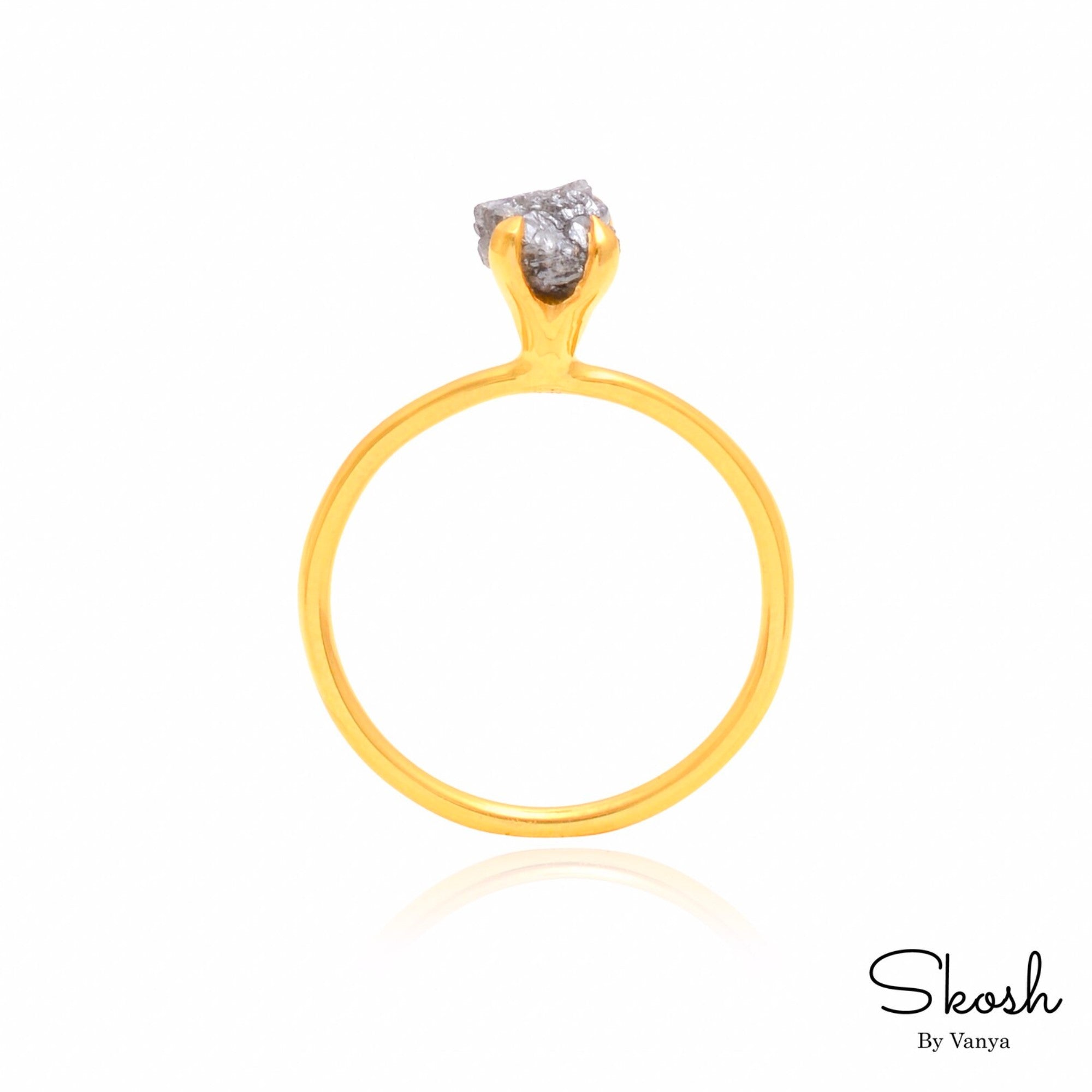 1 CTW Grey Diamond Stacking Dainty Engagement Ring in 14K Solid Gold by Skosh, Perfect Valentines Day Ring Gift for Her