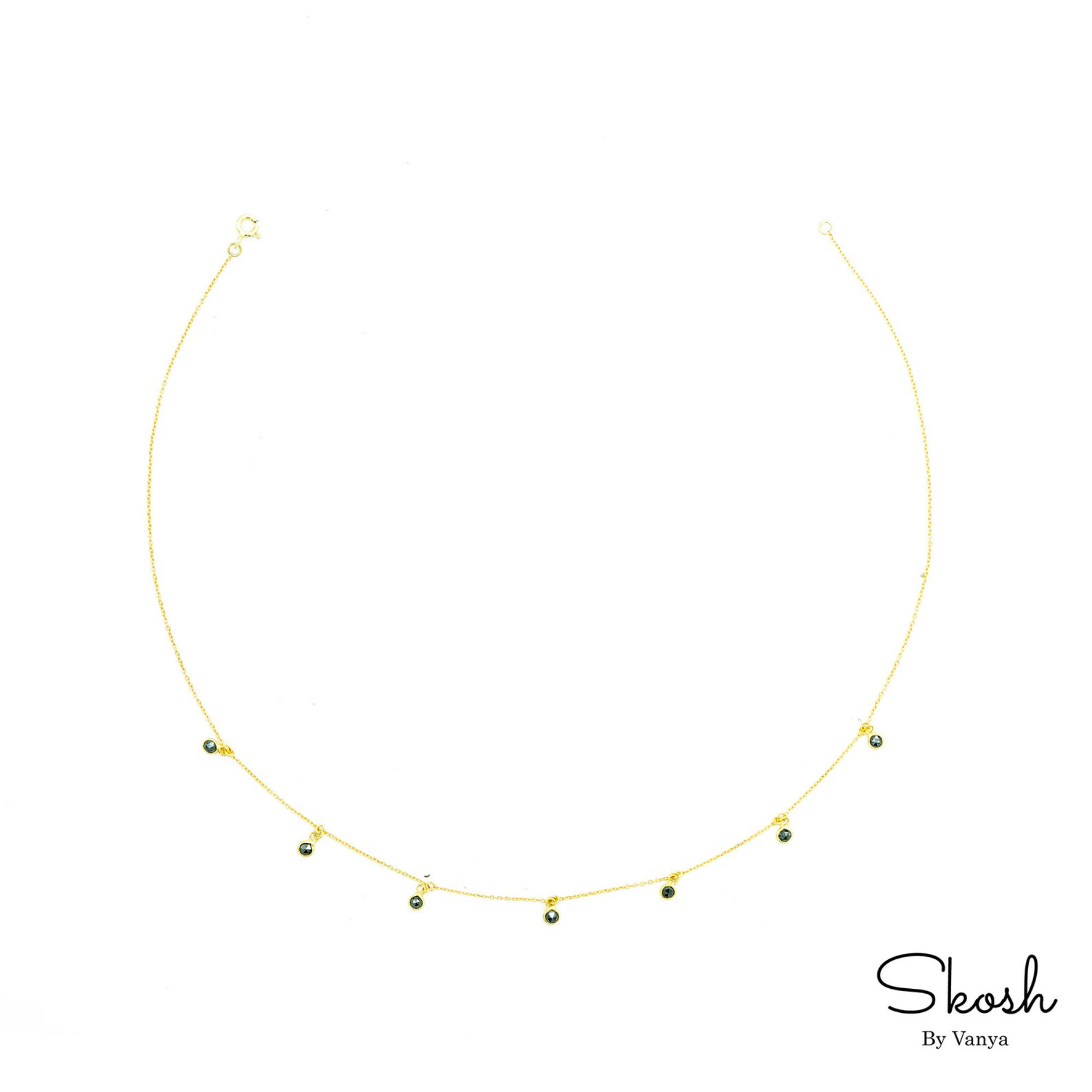 Rose Cut Diamond Charm Necklace with Blue Diamond in 14K Solid Gold - Elegant and Minimal Jewelry for Valentine's Day Gift by Skosh