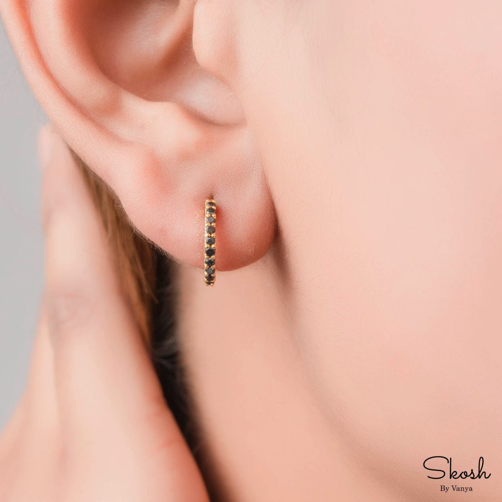 Elegant Black Diamond Dangle Huggie Hoop Handmade Earrings