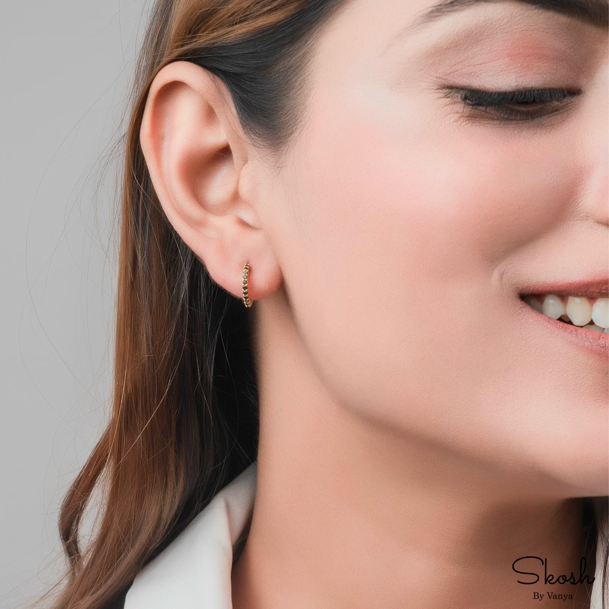 Elegant Black Diamond Dangle Huggie Hoop Handmade Earrings