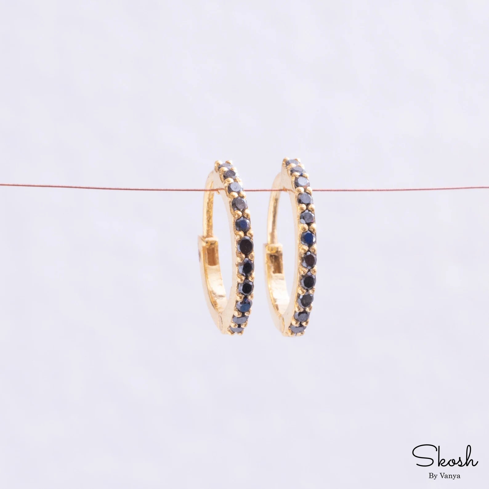 Elegant Black Diamond Dangle Huggie Hoop Handmade Earrings