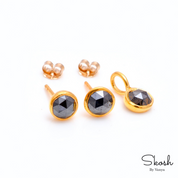 Stylish Black Rose Cut Diamond Studs Earrings in 14k Solid Gold - Minimalistic Design for Everyday Wear, Ideal Valentine's Day Gift For Her