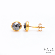 Stylish Black Rose Cut Diamond Studs Earrings in 14k Solid Gold - Minimalistic Design for Everyday Wear, Ideal Valentine's Day Gift For Her