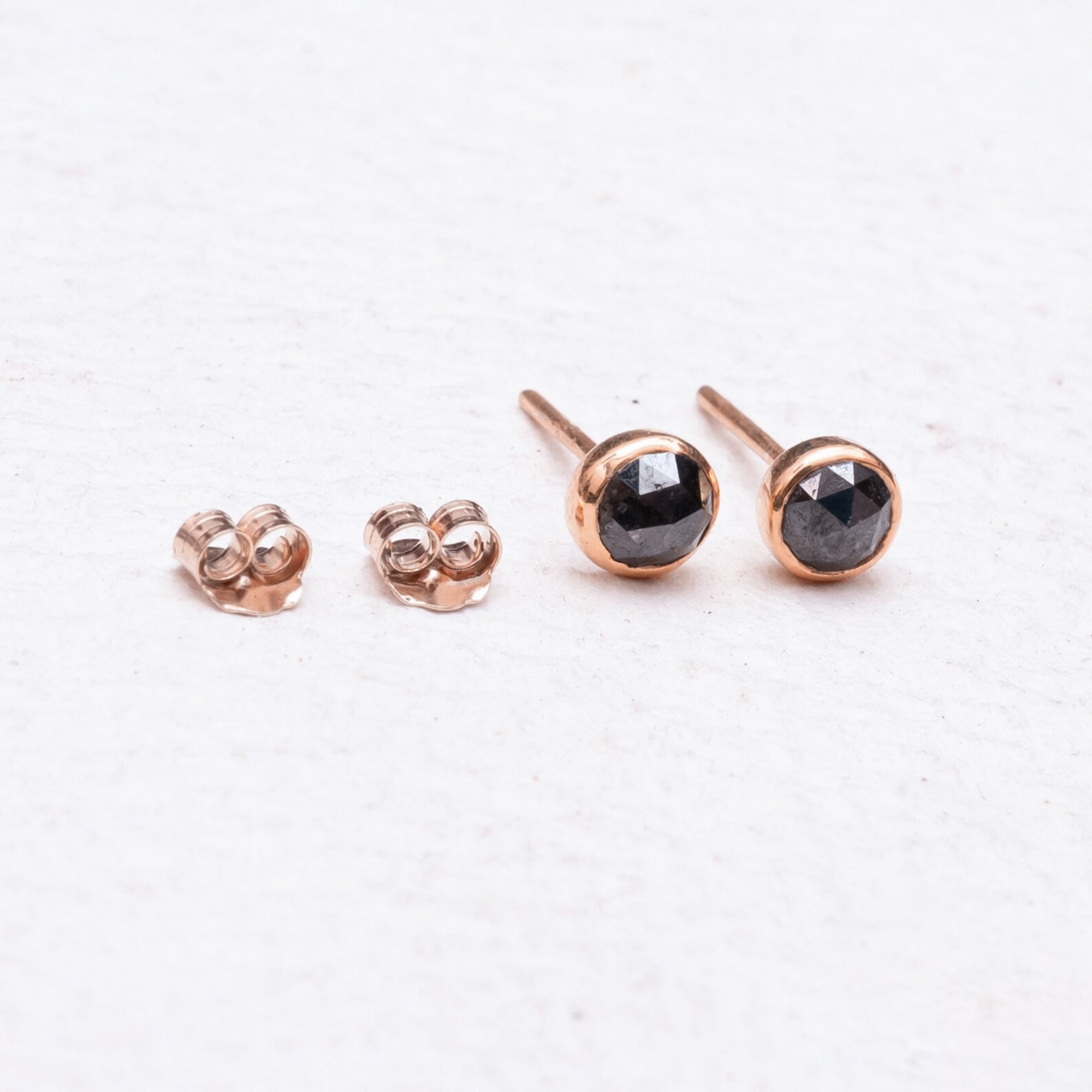 Stylish Black Rose Cut Diamond Studs Earrings in 14k Solid Gold - Minimalistic Design for Everyday Wear, Ideal Valentine's Day Gift For Her