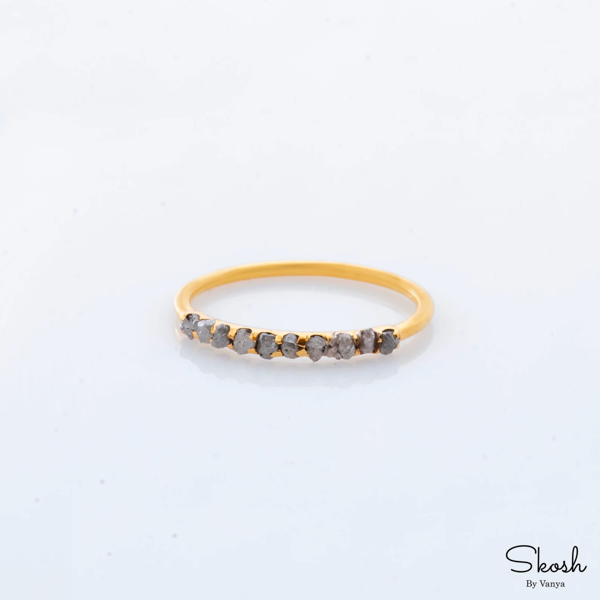 Natural Grey Raw Diamond Stackable Wedding Ring in 14K Solid Gold, Unique Anniversary Gifts for her by Skosh