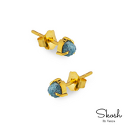 Rough Raw Blue Diamond Stud Earring, Minimalistic Jewelry in 14K Solid Gold with 3 Gold Prong For Women by Skosh, Perfect Gift