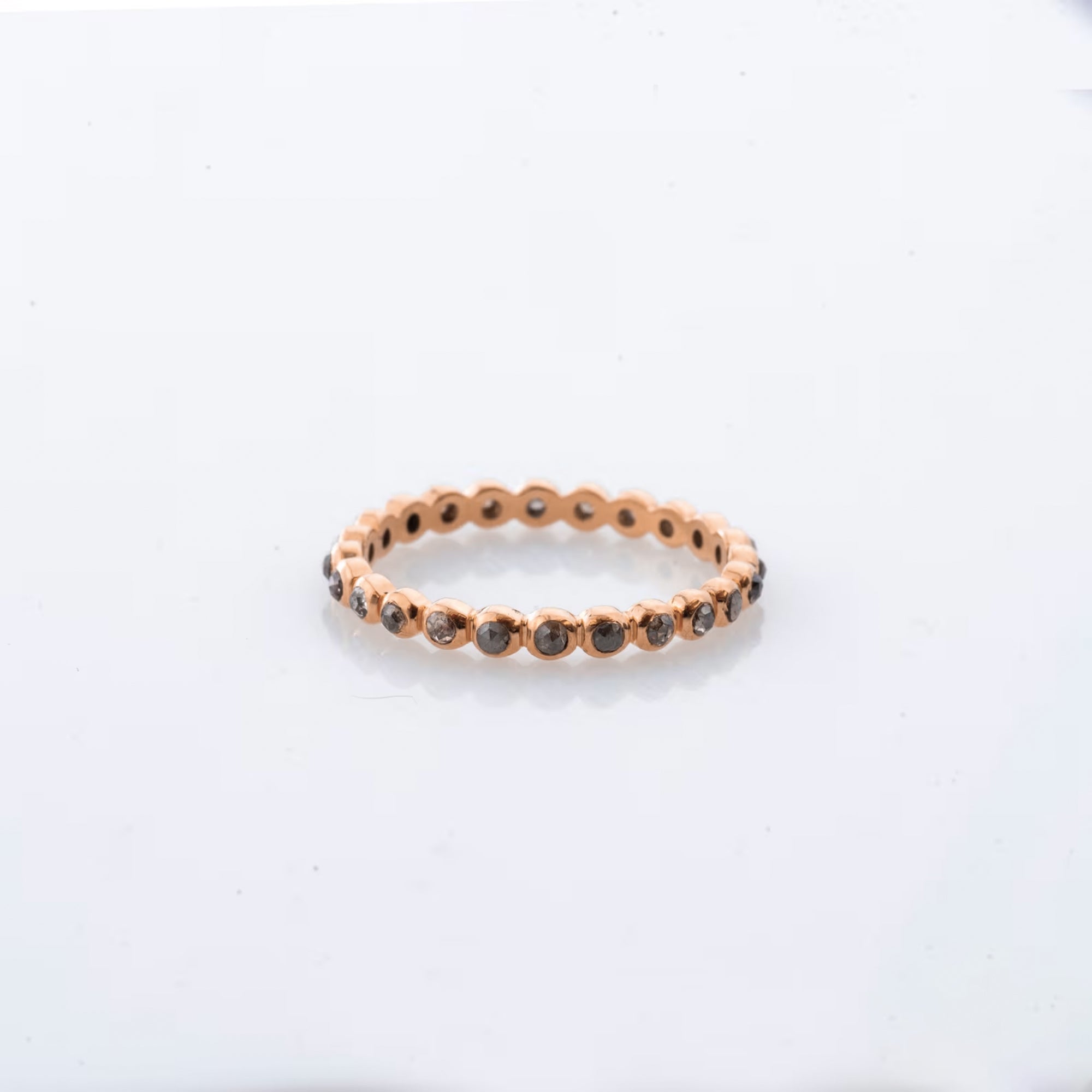 Rose Cut Salt and Pepper Full Eternity Diamond Ring in 14K Solid Gold, Minimal Wedding Band Jewelry by Skosh, Unique Gift for Her