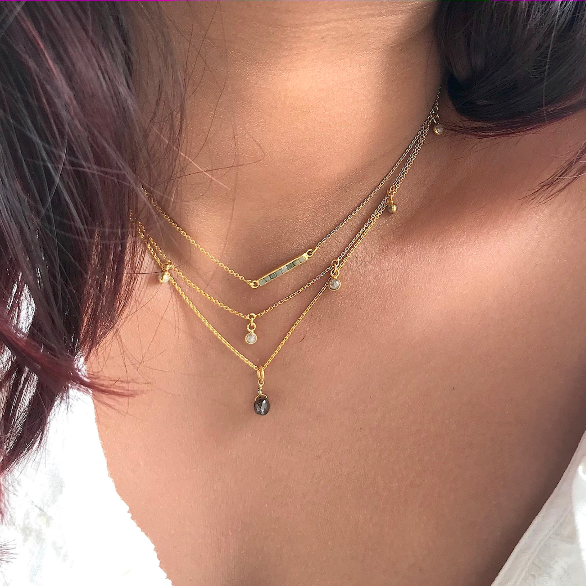 Rose Cut Yellow Diamond Necklace, Minimalist Charm Jewelry in in 14k Solid Gold - Unique Women's Wedding Gift