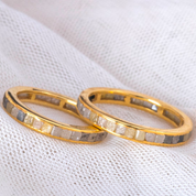 14K Solid Gold Natural Cube Diamond Engagement Ring and Full Eternity Wedding Band Set for Men and Women - Unique Stackable Rings