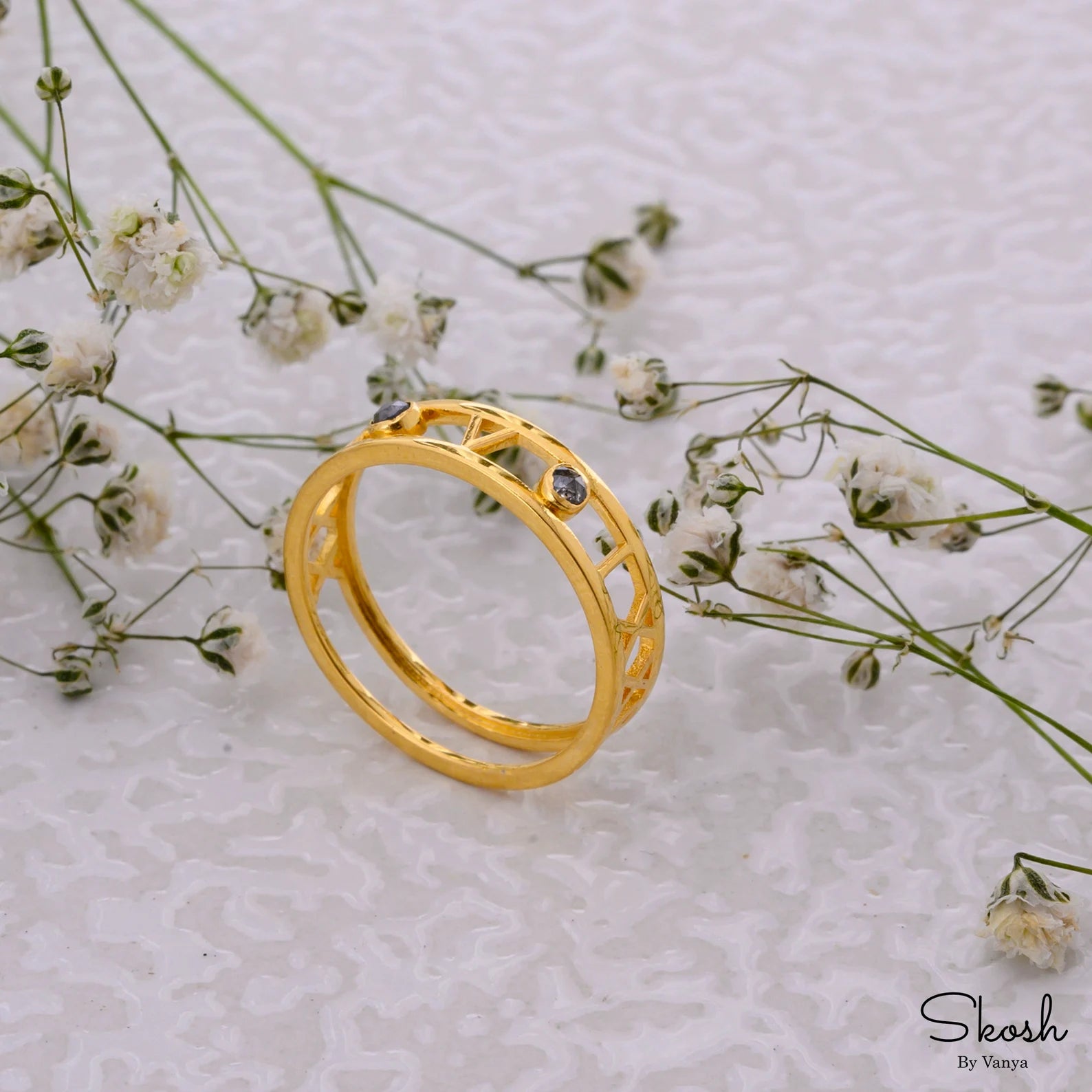 Personalized Salt and Pepper Engagement Roman Numeral Diamond Date Ring