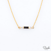 Rose Cut Gold Salt and Pepper with Black and White Diamond Baguette Necklace in 14K Solid Gold, Minimal Layered Necklace by Skosh