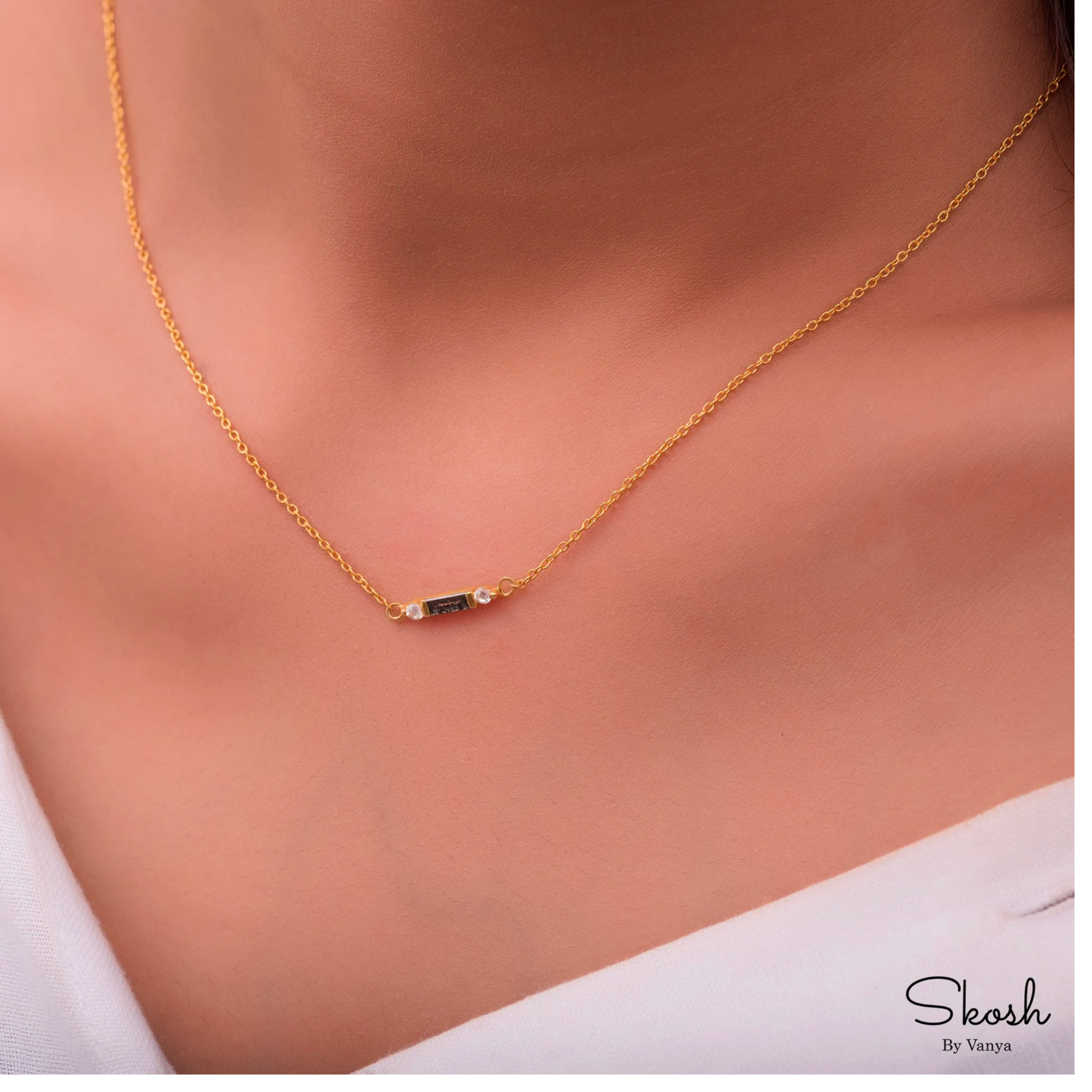 Rose Cut Gold Salt and Pepper with Black and White Diamond Baguette Necklace in 14K Solid Gold, Minimal Layered Necklace by Skosh