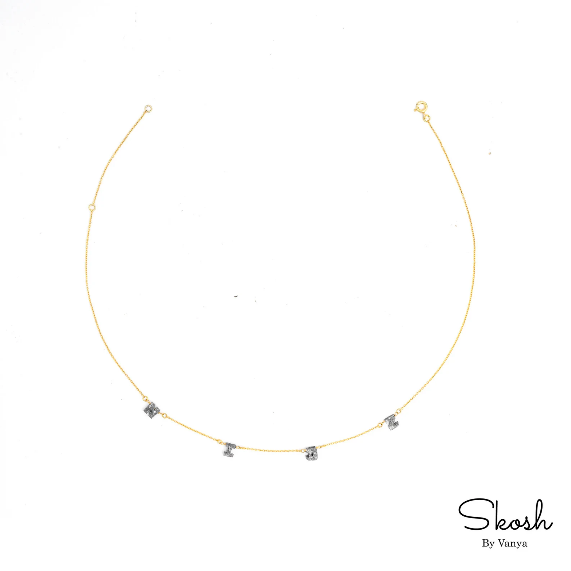 Personalized Initial Rough Diamond Monogram Name Necklace in 14K Solid Gold, Minimal Gold Gift Jewelry by Skosh, Valentines Gift