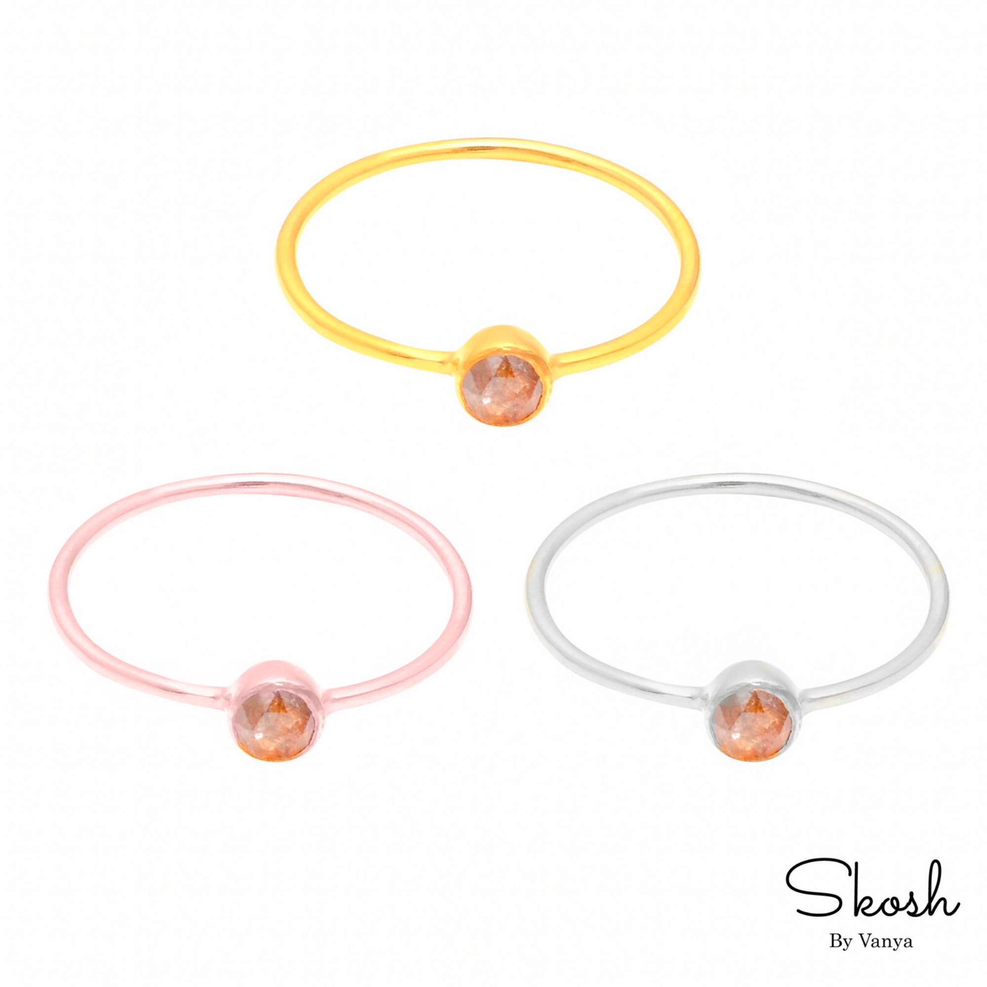 Rose Cut Red Diamond Solitaire Stackable Engagement Ring