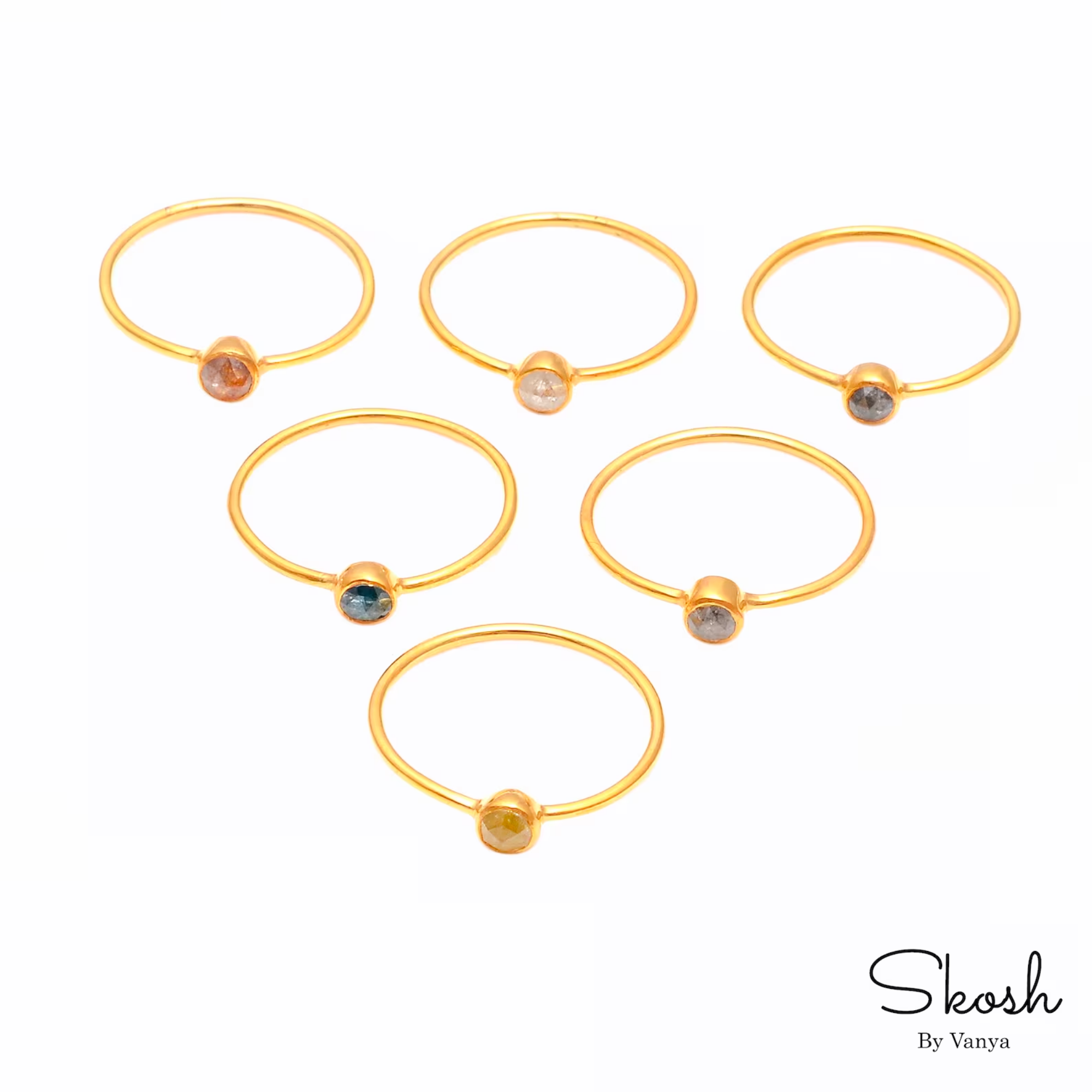 Rose Cut Red Diamond Solitaire Stackable Engagement Ring