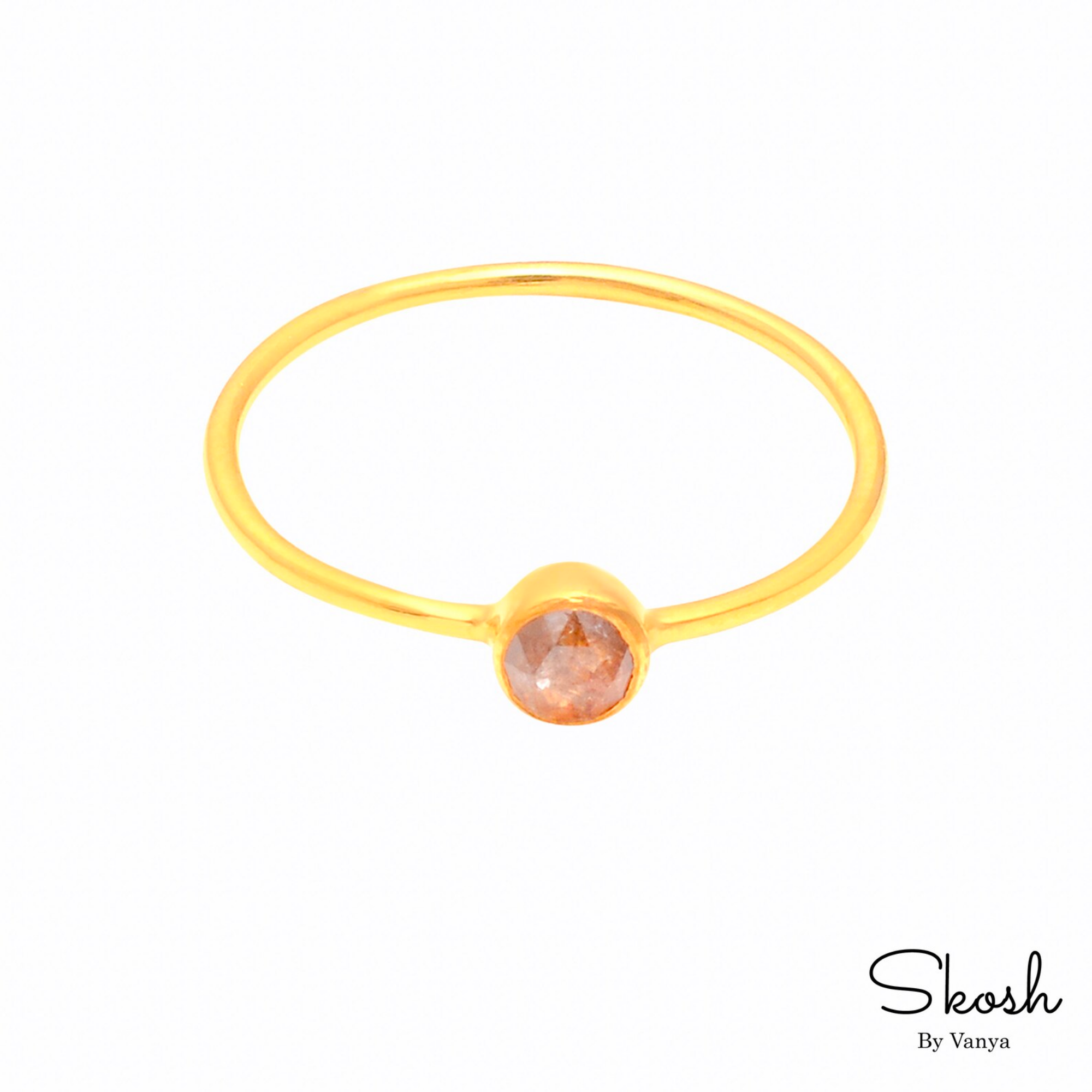 Rose Cut Red Diamond Solitaire Stackable Engagement Ring