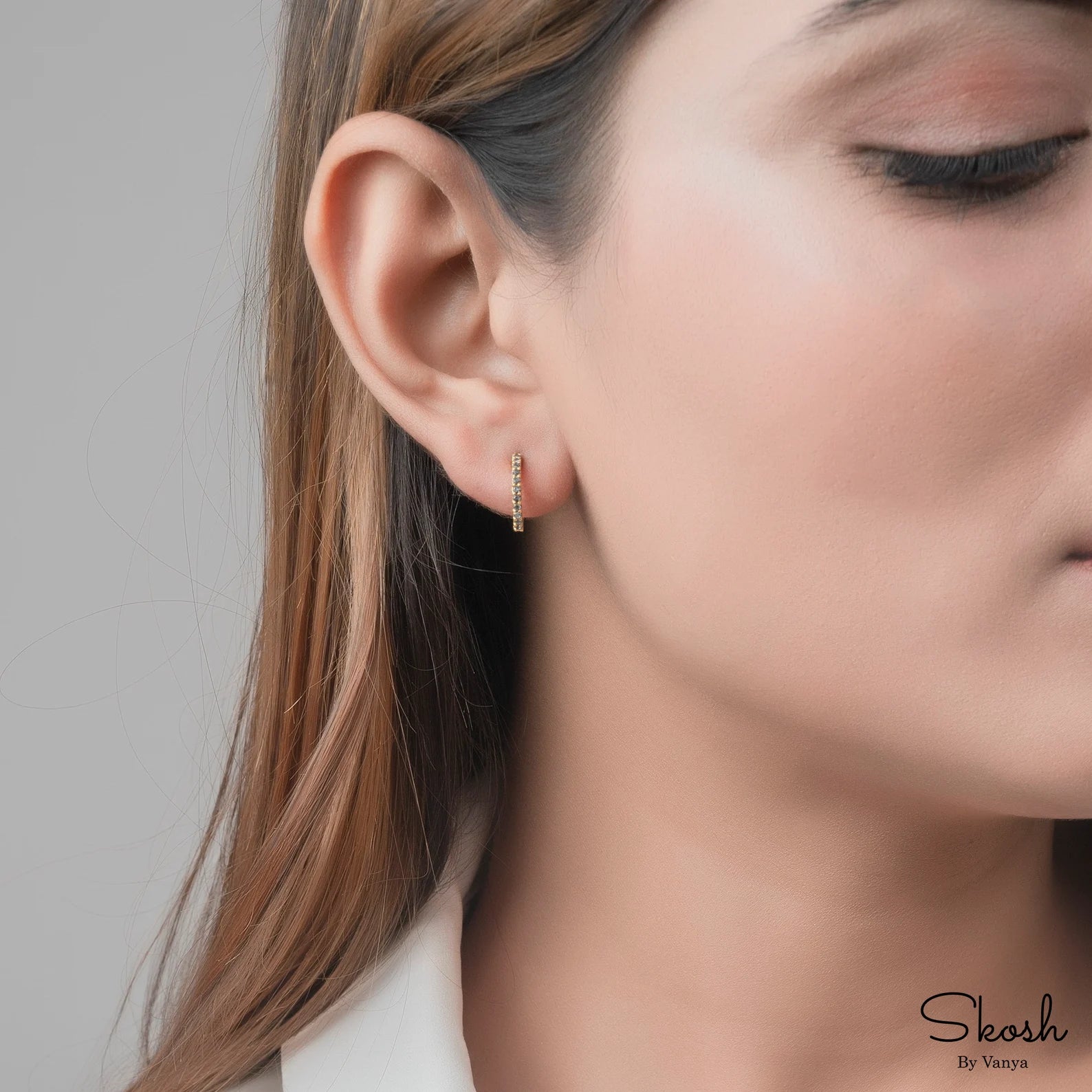 Salt and Pepper Diamond Dangling Huggie Hoop Earrings