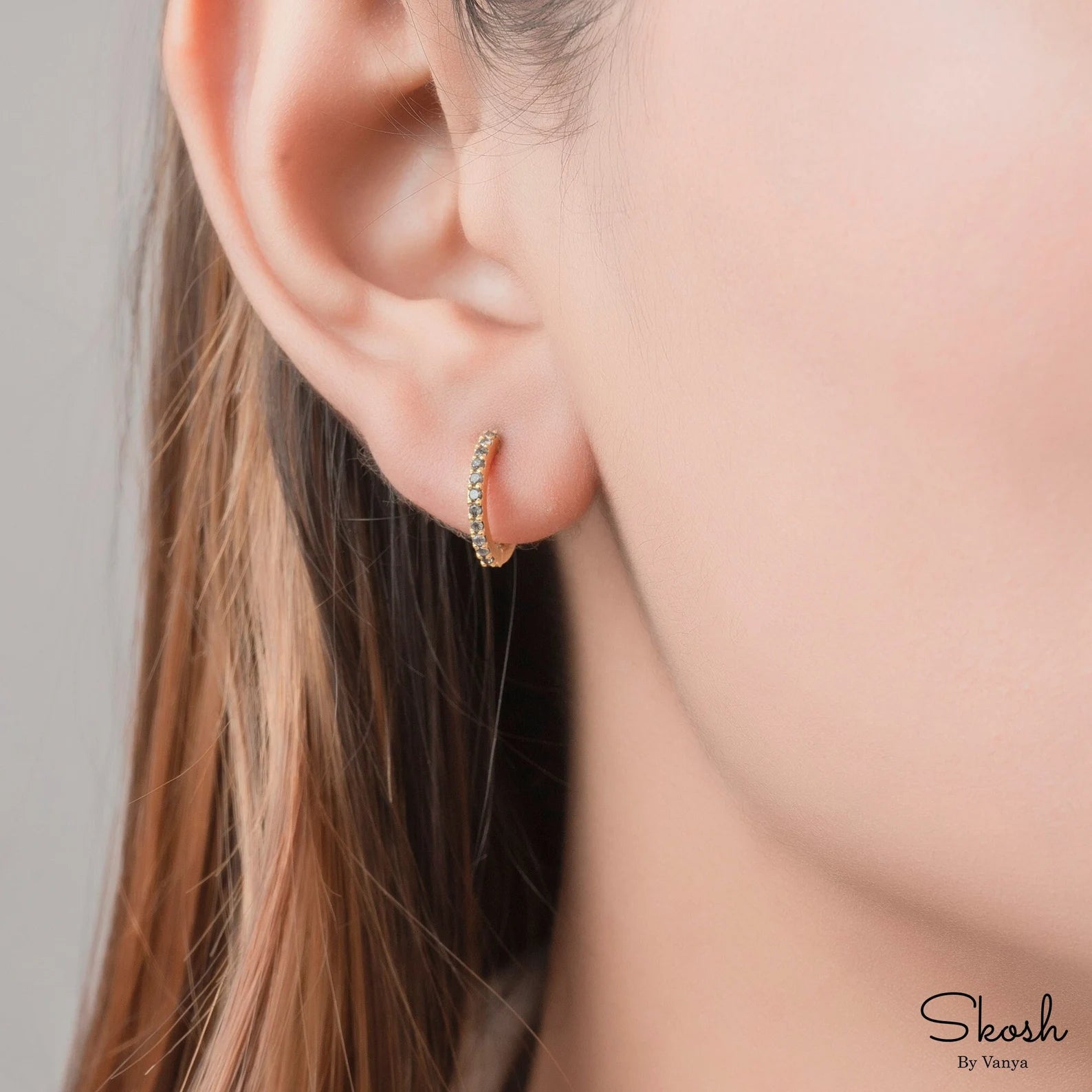 Salt and Pepper Diamond Dangling Huggie Hoop Earrings