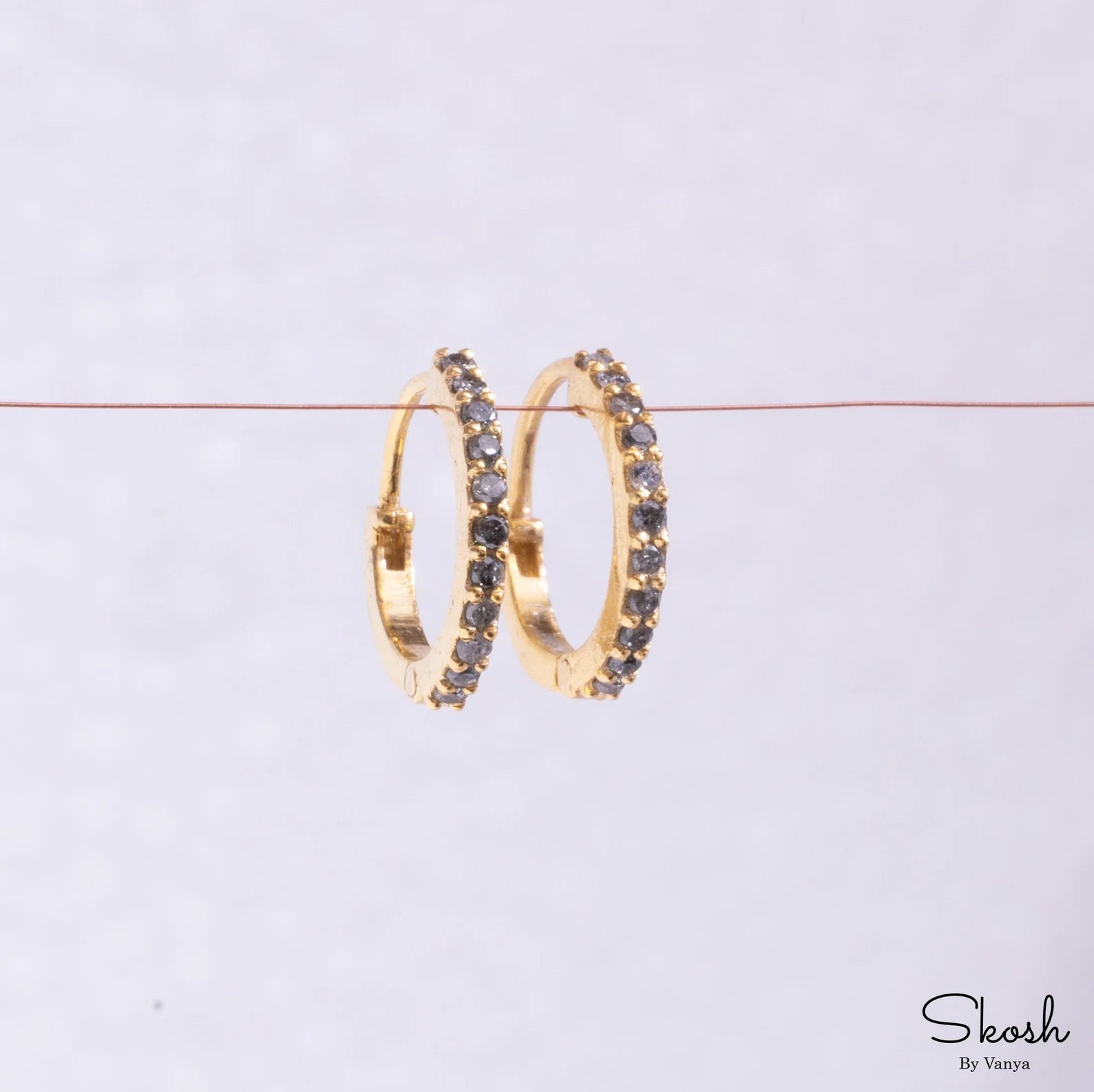 Salt and Pepper Diamond Dangling Huggie Hoop Earrings