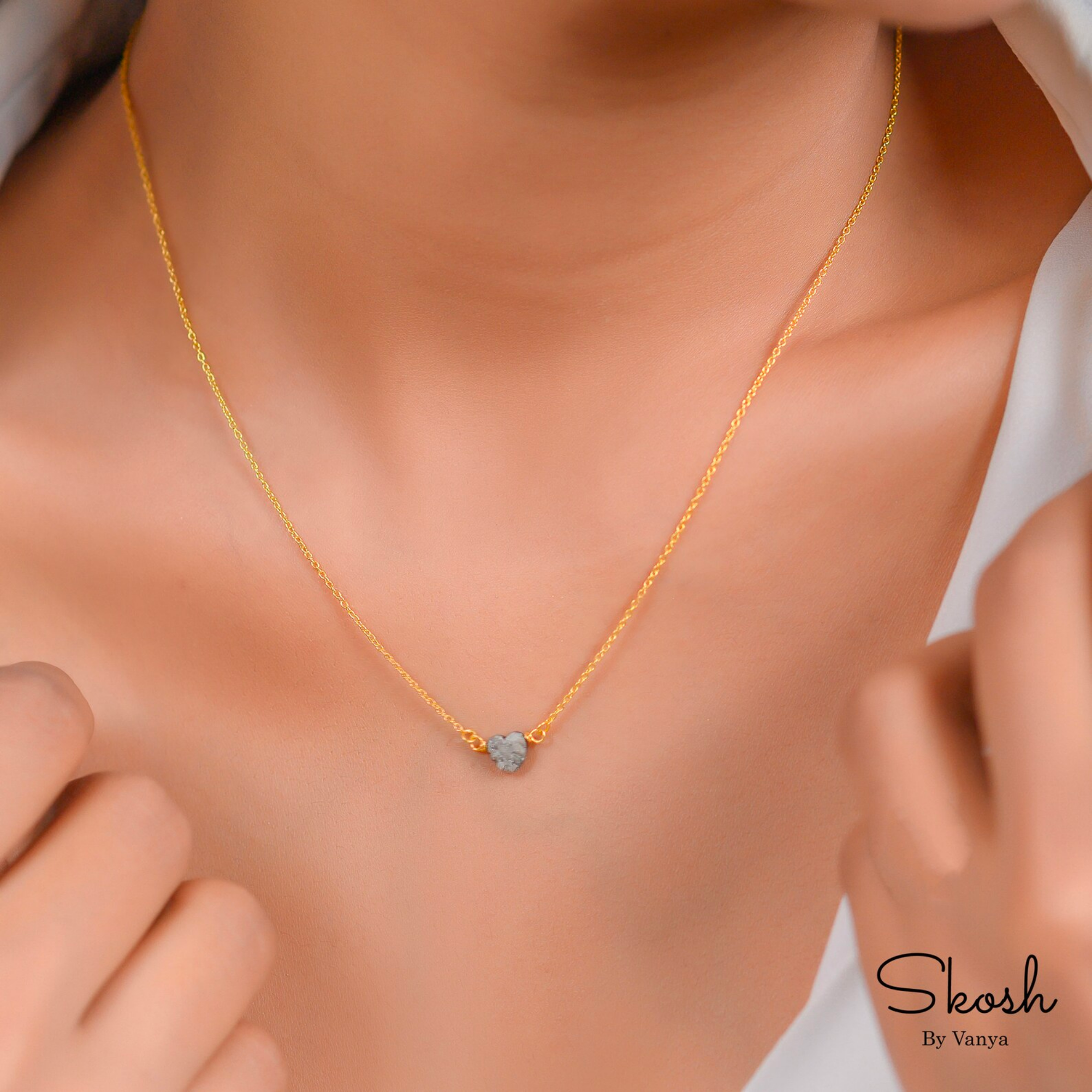 14K Solid Gold Heart Shaped Rough Diamond Necklace, Minimal Gold Jewelry, Valentine Necklace For Women, Perfect Gift