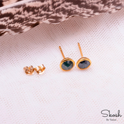 14K Solid Gold Round Bezel Blue Diamond Stud Earrings: A Minimalist and Elegant Choice for Bridal Jewelry, Featuring Rose Cut Diamonds