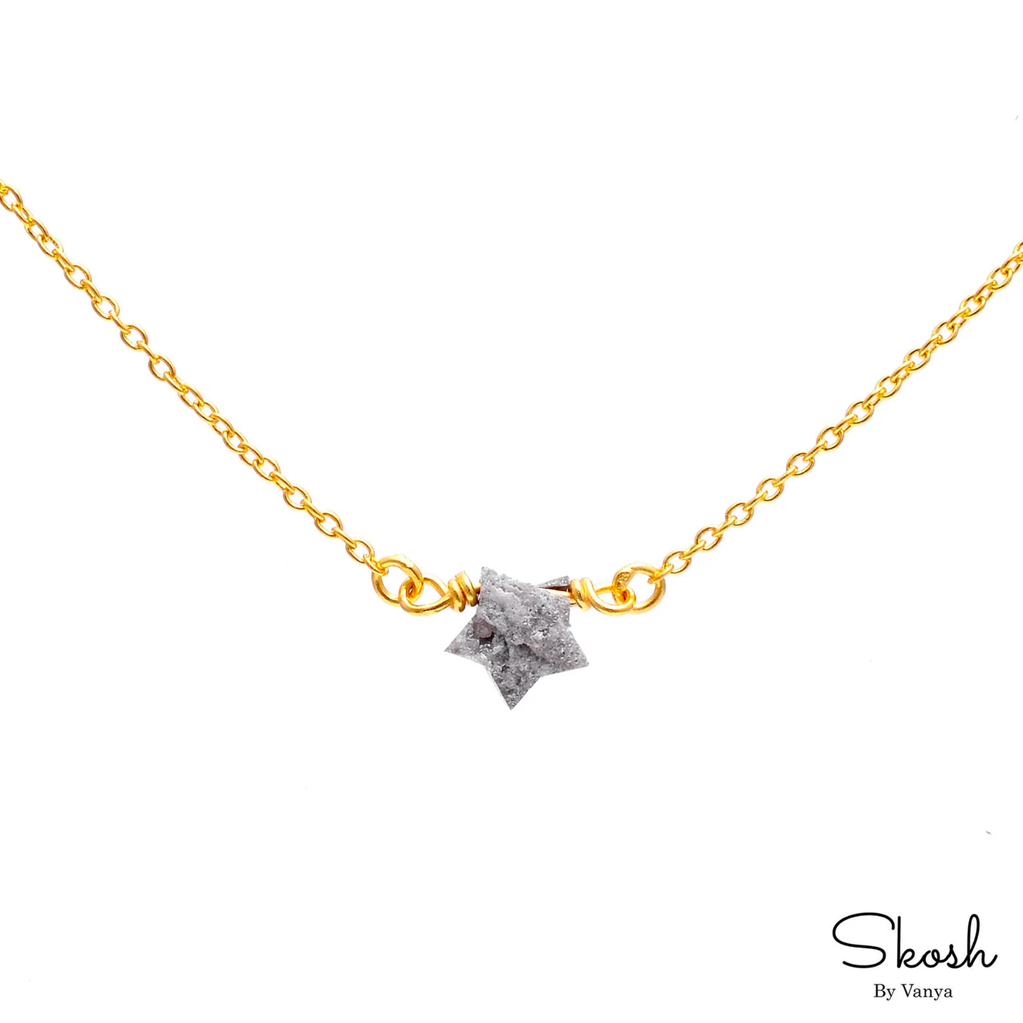 14K Solid Gold Rough Diamond Star Necklace: Dainty Celestial Choker with Floating Star, Minimalist Gift for Women