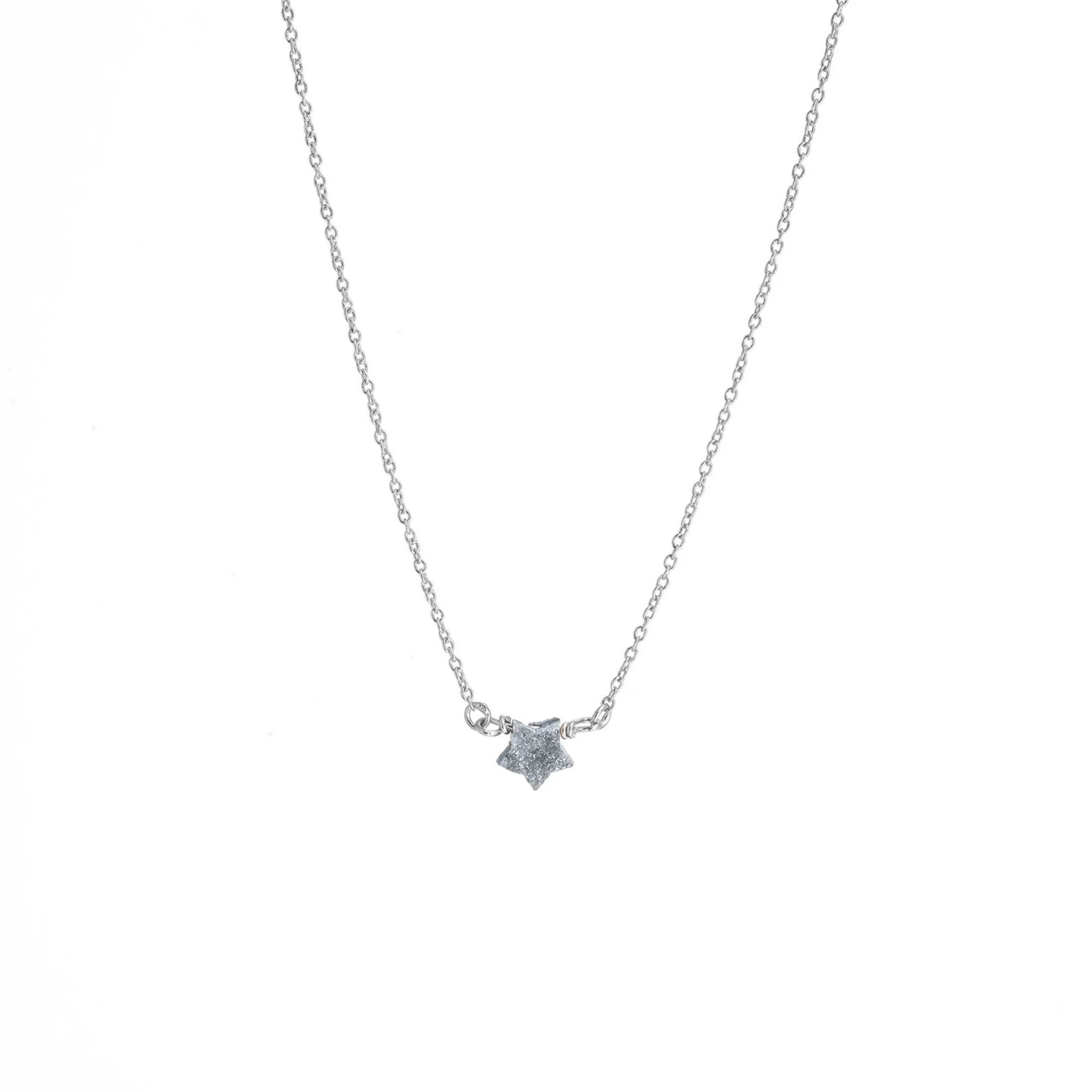 14K Solid Gold Rough Diamond Star Necklace: Dainty Celestial Choker with Floating Star, Minimalist Gift for Women