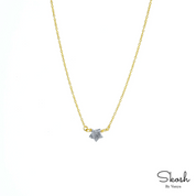 14K Solid Gold Rough Diamond Star Necklace: Dainty Celestial Choker with Floating Star, Minimalist Gift for Women