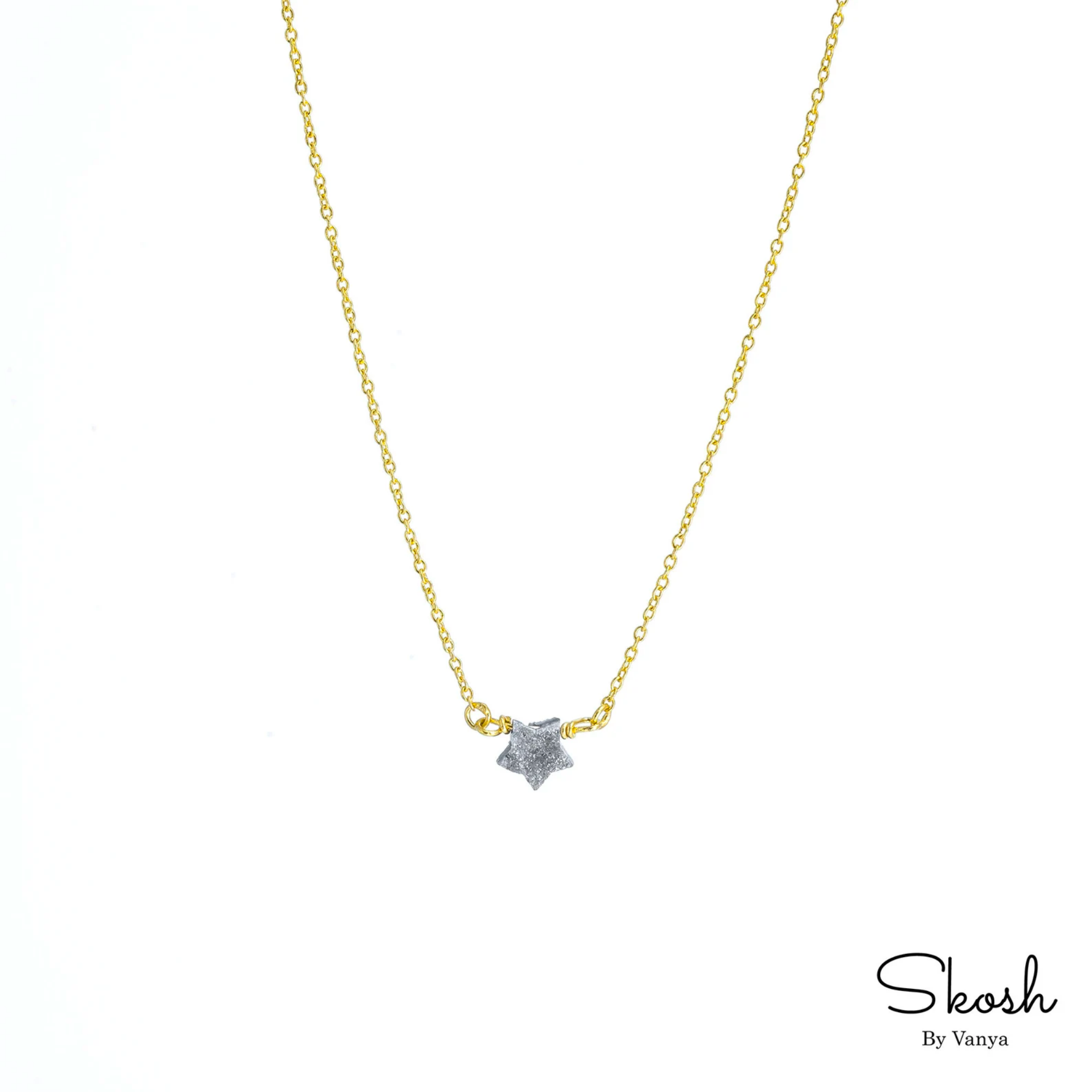 14K Solid Gold Rough Diamond Star Necklace: Dainty Celestial Choker with Floating Star, Minimalist Gift for Women