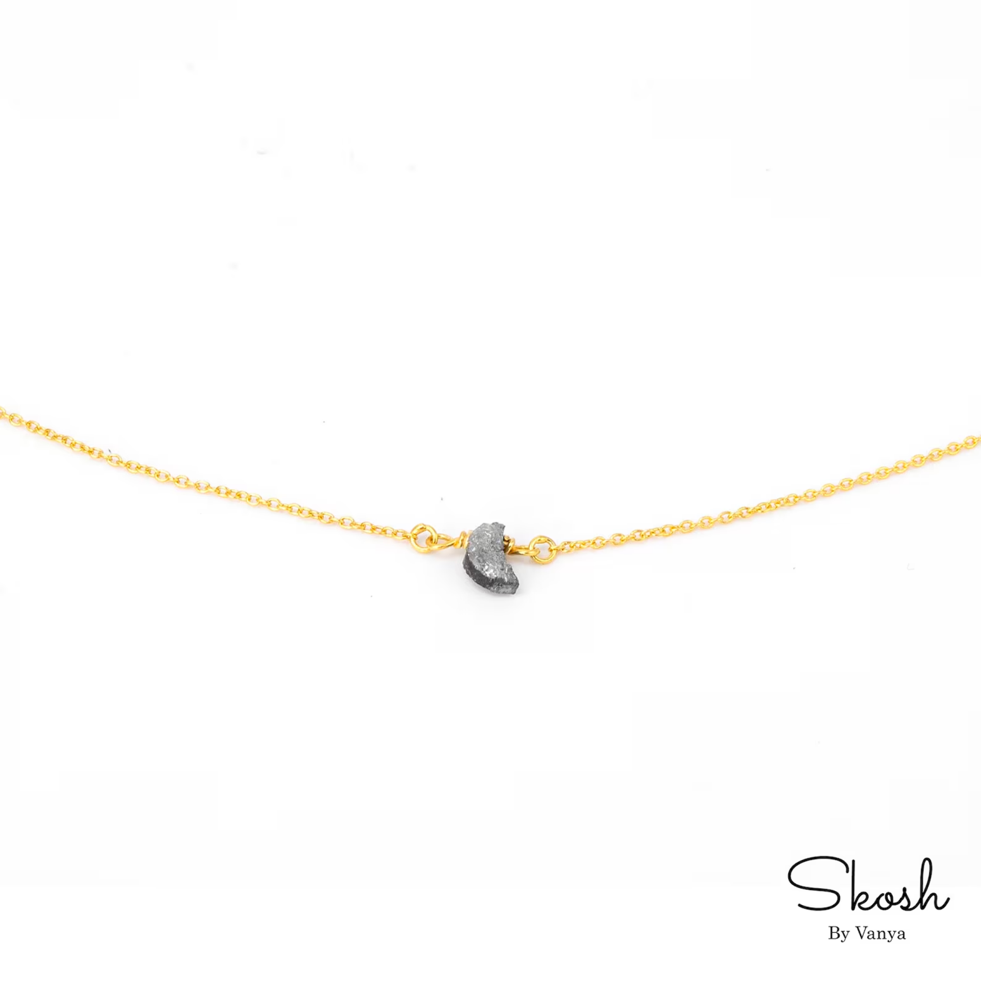 14K Solid Gold Crescent Moon Necklace with Rough Diamonds: A Celestial Minimalist Gift for Women, Perfect for Any Occasion