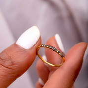 Natural Rough Raw Black Diamond Stackable Ring in 14K Solid Gold, Minimal Half Eternity Promise Band Ring by Skosh, Perfect Unique Gift