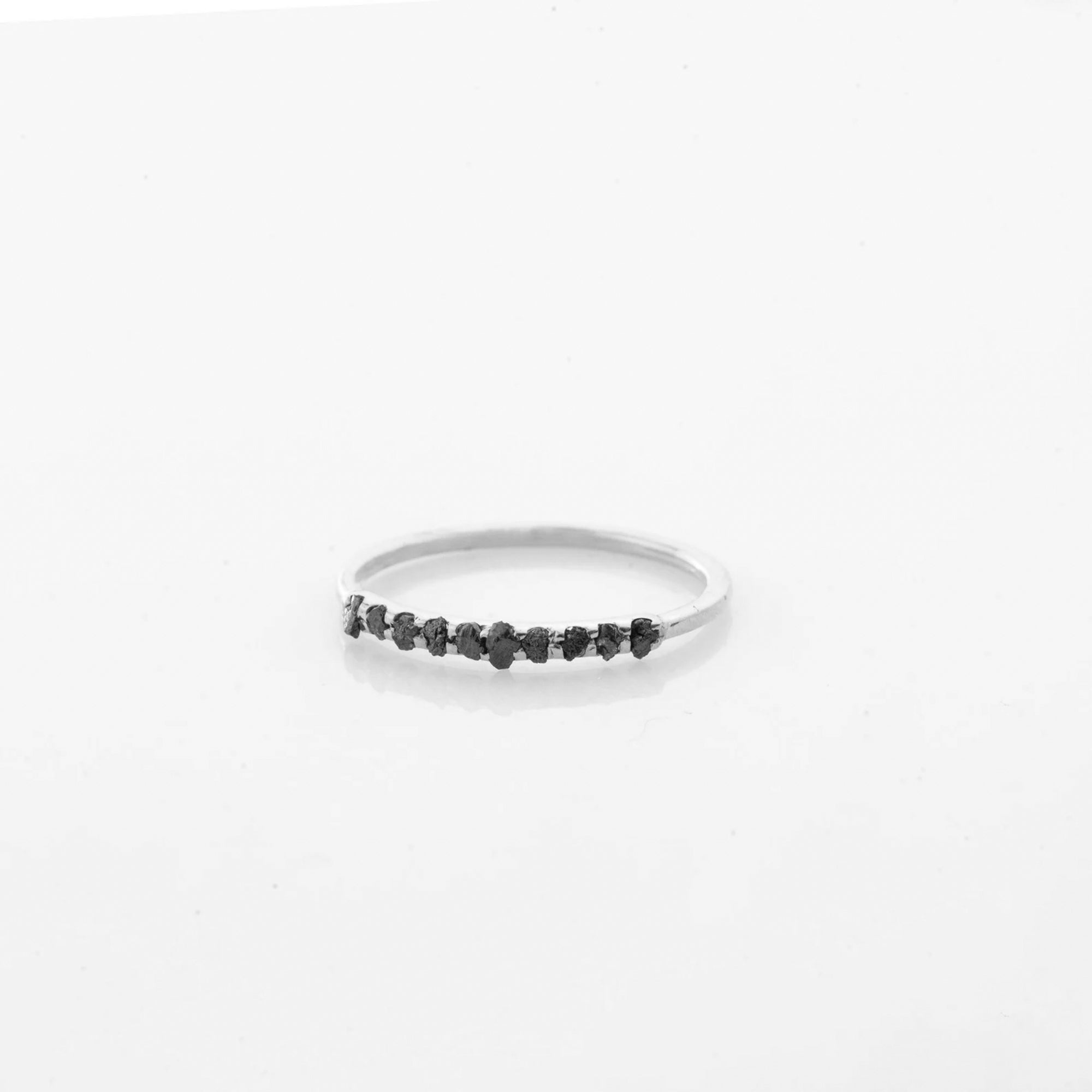 Natural Rough Raw Black Diamond Stackable Ring in 14K Solid Gold, Minimal Half Eternity Promise Band Ring by Skosh, Perfect Unique Gift