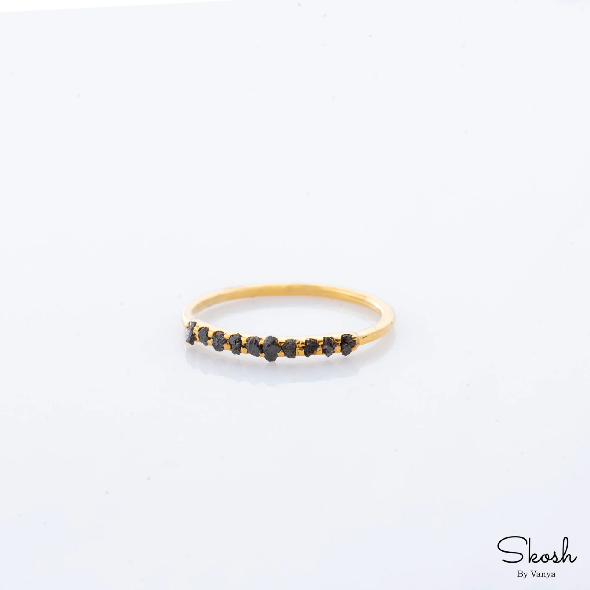 Natural Rough Raw Black Diamond Stackable Ring in 14K Solid Gold, Minimal Half Eternity Promise Band Ring by Skosh, Perfect Unique Gift